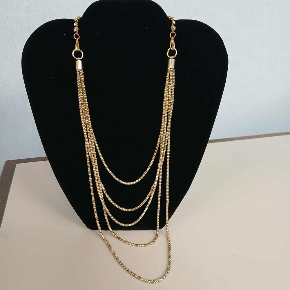 Gold tone multi chain Double Lobster Claw Rhinestone back